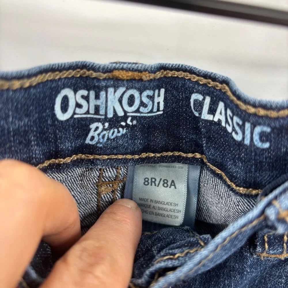 OshKosh Bgosh Kids Classic Straight‎ Leg Jeans 8R 8A Dark Wash Stretch Snap Fly